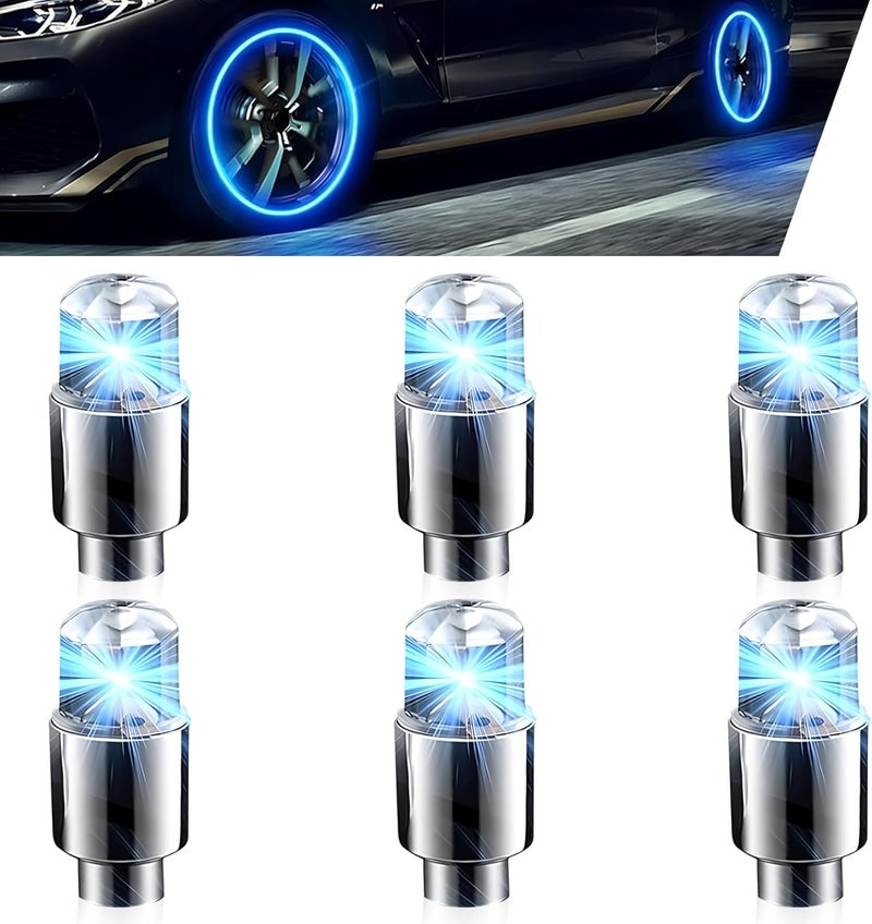 MLY 6 PCS LED Tire Valve Caps, Waterproof Wheel Tire Valve Lights, Wheel Rim Accent Lighting with Night Safety Mode & Style-Enhancing Glow Technology, Universal for Cars/Trucks/SUVs/Motorcycles (Blue) - Image 1
